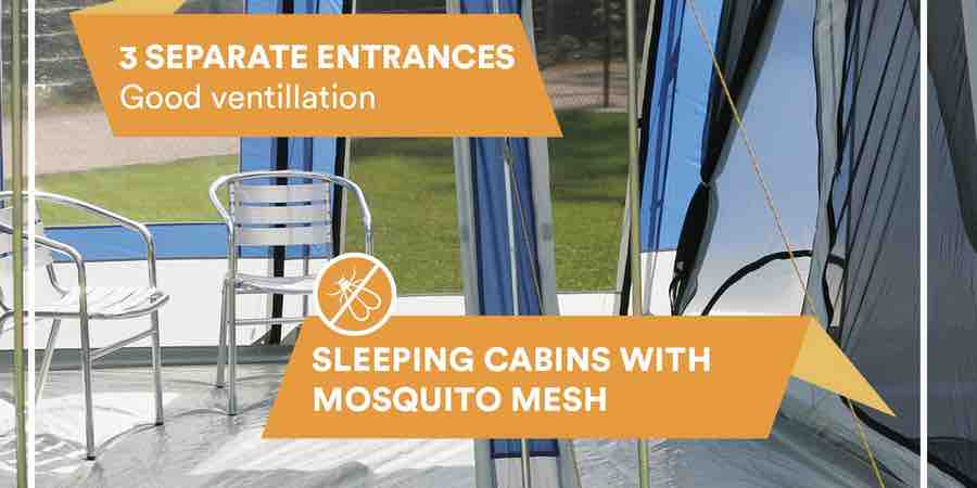 Skandika Montana 9 tienda ventilada y con mosquiteras en las entradas y habitaciones